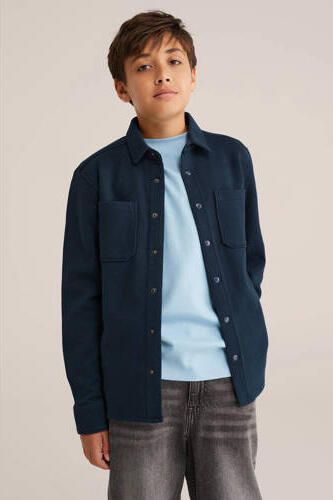 WE Fashion overshirt marineblauw Overhemd Jongens Katoen Klassieke kraag - Foto 3