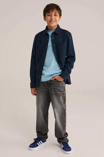 WE Fashion overshirt marineblauw Overhemd Jongens Katoen Klassieke kraag - Foto 4