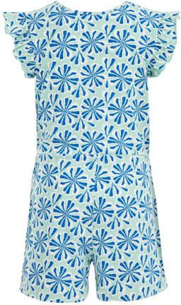 WE Fashion playsuit met all over print blauw Meisjes Stretchkatoen Ronde hals 110 116