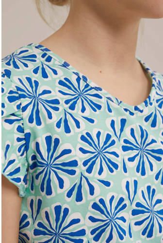 WE Fashion playsuit met all over print blauw Meisjes Stretchkatoen Ronde hals 110 116 - Foto 2
