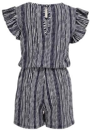 WE Fashion playsuit met all over print donkerblauw wit Meisjes Polyester V-hals 122 128 - Foto 3