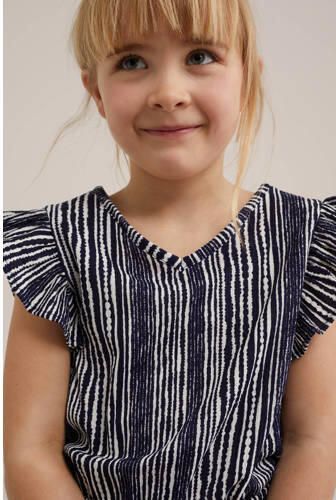 WE Fashion playsuit met all over print donkerblauw wit Meisjes Polyester V-hals 122 128 - Foto 2