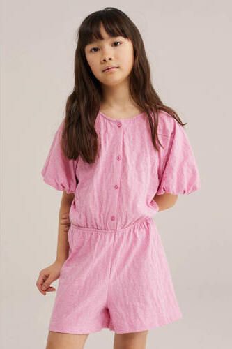WE Fashion playsuit roze Meisjes Katoen Ronde hals Effen