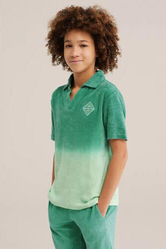 WE Fashion polo groen Jongens Badstof Polokraag Dip-dye