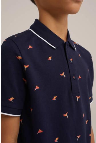 WE Fashion polo met all over print donkerblauw Jongens Katoen Polokraag 110 116
