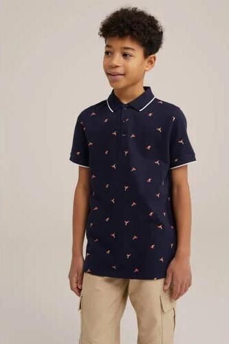 WE Fashion polo met all over print donkerblauw Jongens Katoen Polokraag 110 116 - Foto 2