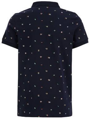 WE Fashion polo met all over print donkerblauw Jongens Katoen Polokraag 110 116