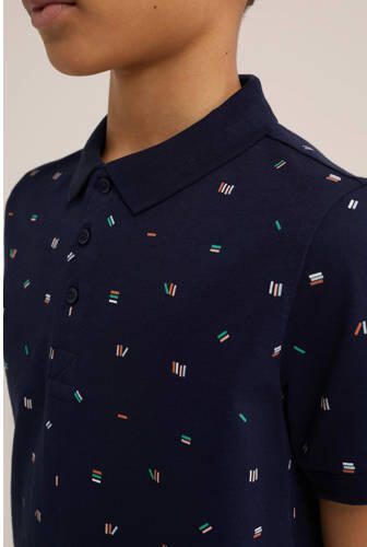 WE Fashion polo met all over print donkerblauw Jongens Katoen Polokraag 110 116 - Foto 2