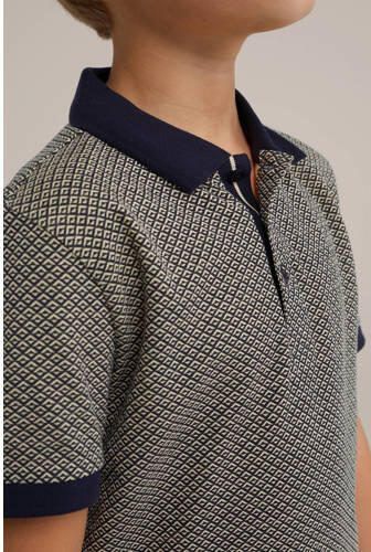 WE Fashion polo met all over print donkerblauw Jongens Katoen Polokraag 110 116 - Foto 2