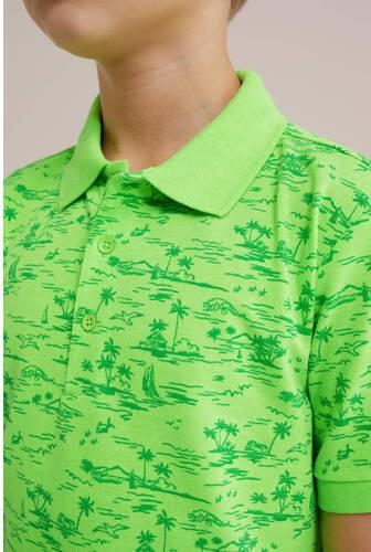 WE Fashion polo met all over print groen Jongens Polyester Polokraag All over print 110 116 - Foto 2