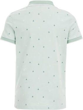 WE Fashion polo met all over print lichtgroen Jongens Katoen Polokraag 110 116