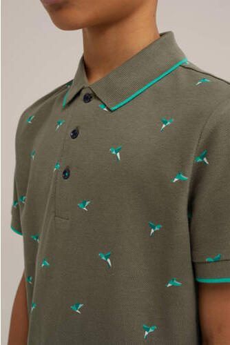 WE Fashion polo met all over print mosgroen Jongens Katoen Polokraag All over print 110 116 - Foto 2
