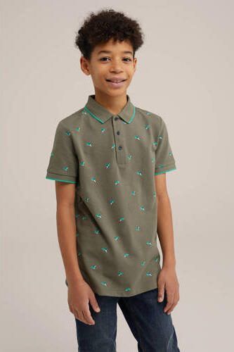 WE Fashion polo met all over print mosgroen Jongens Katoen Polokraag All over print 110 116 - Foto 3