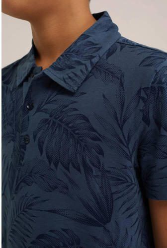 WE Fashion polo met bladprint donkerblauw Jongens Katoen Polokraag Blad 110 116 - Foto 2