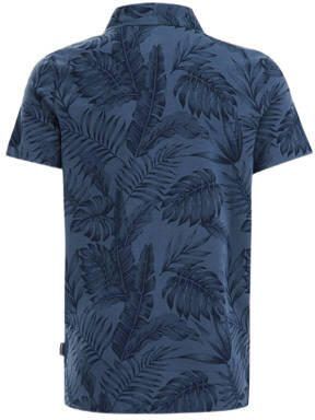 WE Fashion polo met bladprint donkerblauw Jongens Katoen Polokraag Blad 110 116 - Foto 3