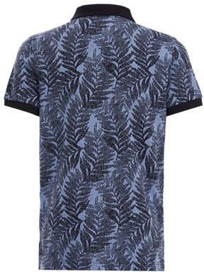 WE Fashion polo met bladprint donkerblauw Jongens Katoen Polokraag Blad 122 128