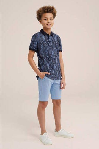 WE Fashion polo met bladprint donkerblauw Jongens Katoen Polokraag Blad 122 128 - Foto 2