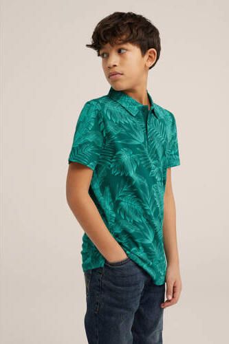 WE Fashion polo met bladprint groen Jongens Katoen Polokraag Blad 110 116 - Foto 3