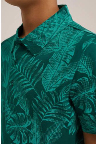 WE Fashion polo met bladprint groen Jongens Katoen Polokraag Blad 110 116 - Foto 2