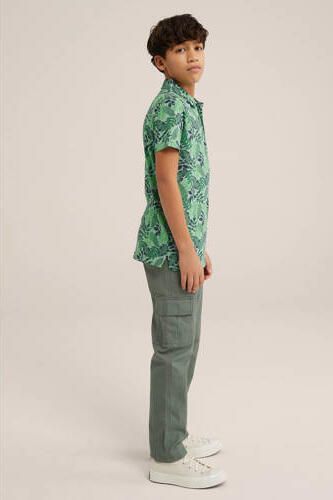 WE Fashion polo met bladprint groen Jongens Katoen Polokraag Blad 110 116