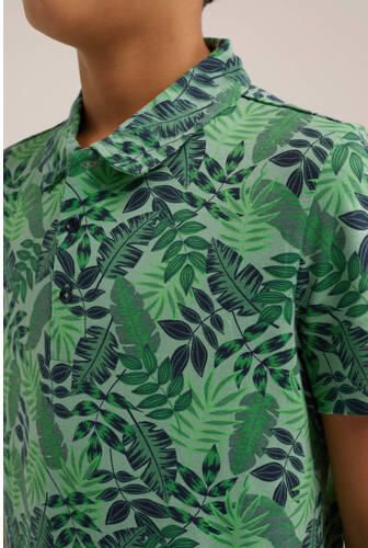 WE Fashion polo met bladprint groen Jongens Katoen Polokraag Blad 110 116 - Foto 2