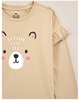 WE Fashion pyjama met all over print beige Meisjes Stretchkatoen Ronde hals 146 152