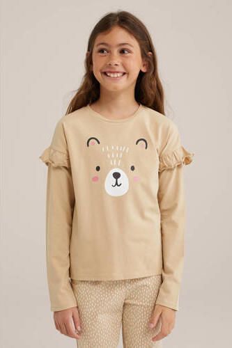 WE Fashion pyjama met all over print beige Meisjes Stretchkatoen Ronde hals 146 152 - Foto 2