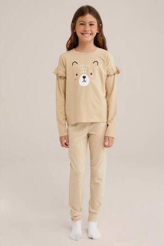 WE Fashion pyjama met all over print beige Meisjes Stretchkatoen Ronde hals 146 152 - Foto 3