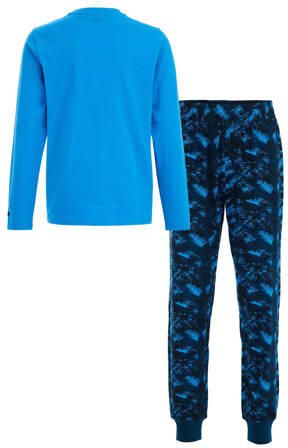 WE Fashion pyjama met all over print blauw Jongens Stretchkatoen Ronde hals 110 116