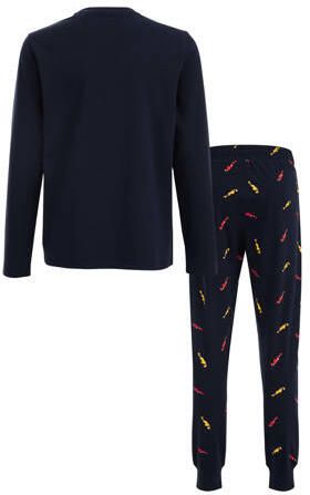 WE Fashion pyjama met all over print donkerblauw Jongens Stretchkatoen Ronde hals 110 116 - Foto 3