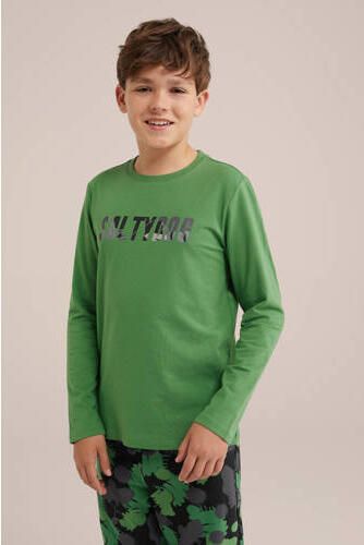 WE Fashion Salty Dog pyjama met all over print groen zwart Jongens Stretchkatoen Ronde hals 170 176 - Foto 3