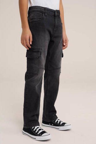 WE Fashion regular fit jeans black faded Zwart Jongens Stretchdenim Effen 104