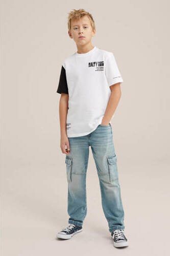 WE Fashion regular fit jeans bleached denim Blauw Jongens Stretchdenim 104
