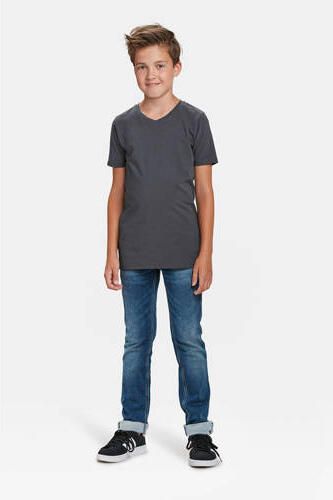 WE Fashion regular fit T-shirt Grijs Jongens Katoen V-hals Effen 110 116 - Foto 3