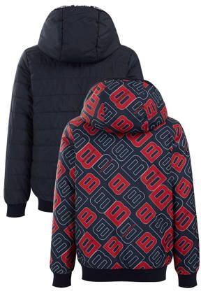 WE Fashion reversible gewatteerde tussenjas van polyester donkerblauw rood 122 128
