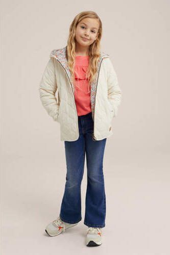 WE Fashion reversible tussenjas ecru roze Meisjes Gerecycled polyester Capuchon 110 116