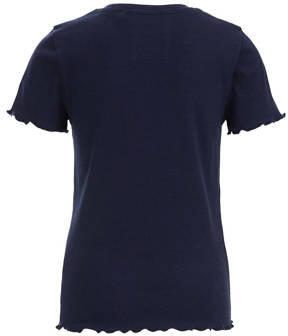 WE Fashion ribgebreid T-shirt blue nights Blauw Meisjes Katoen Ronde hals 110 116 - Foto 3