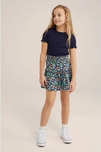 WE Fashion ribgebreid T-shirt blue nights Blauw Meisjes Katoen Ronde hals 110 116 - Foto 4
