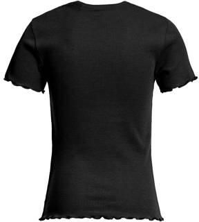 WE Fashion ribgebreid T-shirt met borduursels zwart Meisjes Katoen Ronde hals 110 116 - Foto 4