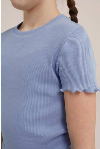 WE Fashion ribgebreid T-shirt nautical blue Blauw Meisjes Katoen Ronde hals 134 140 - Foto 2