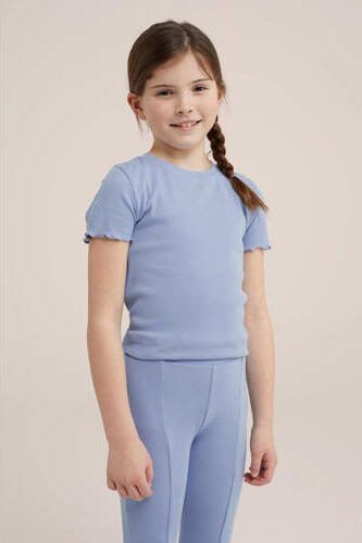 WE Fashion ribgebreid T-shirt nautical blue Blauw Meisjes Katoen Ronde hals 134 140 - Foto 3