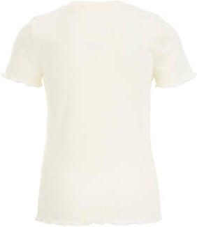 WE Fashion ribgebreid T-shirt offwhite Ecru Meisjes Katoen Ronde hals Effen 134 140 - Foto 3