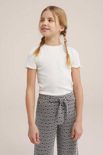 WE Fashion ribgebreid T-shirt offwhite Ecru Meisjes Katoen Ronde hals Effen 134 140 - Foto 2