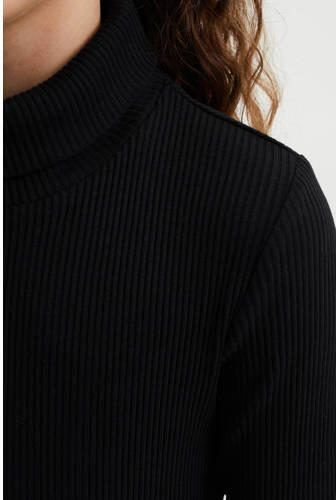 WE Fashion ribgebreide coltrui Myla zwart Effen 110 116 - Foto 5