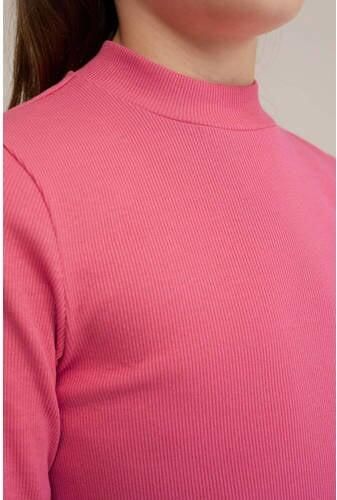 WE Fashion ribgebreide longsleeve felroze Meisjes Katoen Col Effen 110 116 - Foto 2