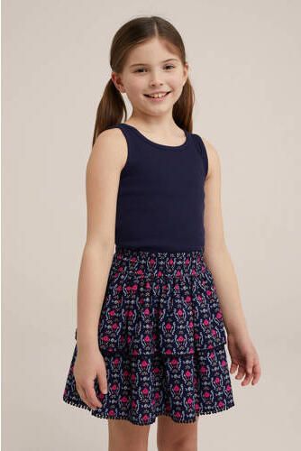 WE Fashion ribgebreide top blue nights Blauw Meisjes Katoen Ronde hals 110 116