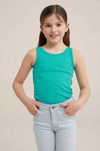 WE Fashion ribgebreide top sea green Groen Meisjes Katoen Ronde hals Effen 158 164 - Foto 1