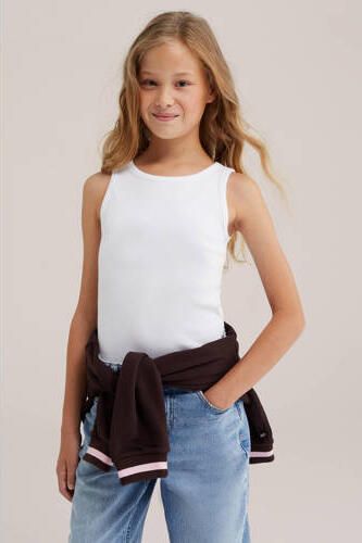 WE Fashion ribgebreide top wit Meisjes Katoen Ronde hals Effen - Foto 4