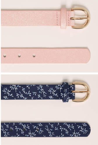 WE Fashion riem set van 2 roze blauw Multi Meisjes Imitatieleer Meerkleurig 55 cm