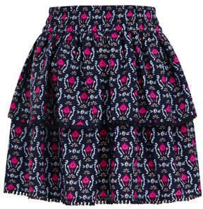 WE Fashion rok met all over print en volant donkerblauw roze lichtblauw Multi Meisjes Gerecycled polyester 92